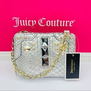 NWT Juicy Couture Silver Python Snake Deco Leather Wristlet w/ Gold Chain Strap